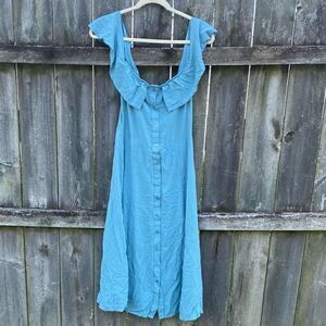 Rokoko Teal Off the Shoulder Button Front MIDI Dress | M